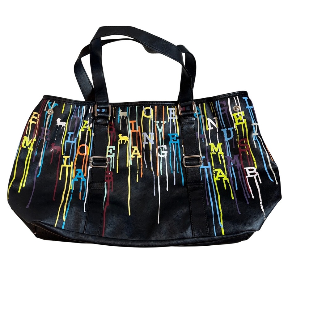 L.A.M.B. Gwen Stefani Black Graffiti‎ Drip Print Tote Bag Multicolor Shopper